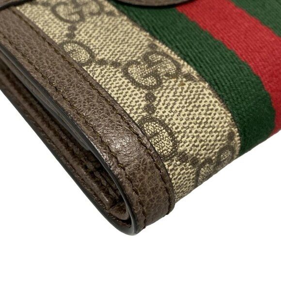 Auth GUCCI Ophidia 523155 Dark Brown Beige Multi PVC Leather Bifold Wallet - Picture 10 of 11